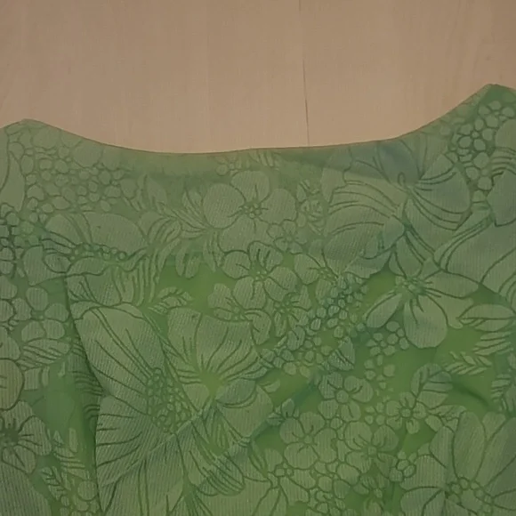 LIKE NEW VTG 1960s Handmade Mod Bright Green Go-go Floral Print Mini Dress - Picture 14 of 17